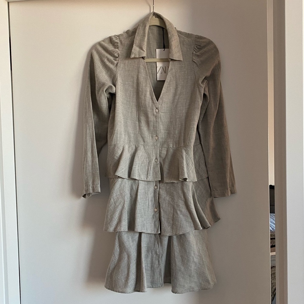 NEW ZARA GRAY PUFF SLEEVE DRESS WITH TAGS XS